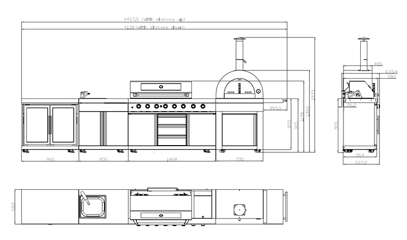 Masport Ambassador 6-Burner Outdoor Kitchen with Wood Fired Pizza Oven